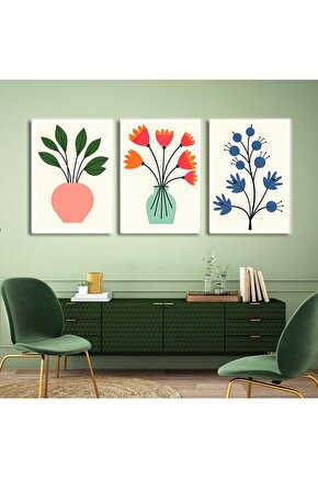 Matisse - Boho - Art Deco - Soyut - Doğa ( 3 lü Çerçevesiz ) Poster - Afiş - Tablo KR2C00288