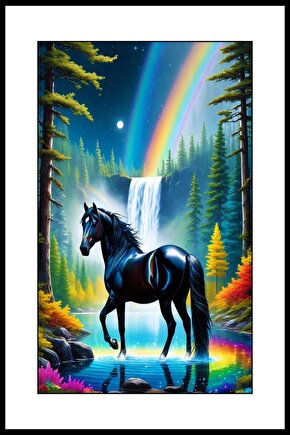 Şelale ve At Digital Art ( ÇERÇEVESİZ - ÇERÇEVE YOKTUR ) ( ULTRA HD ) FOLYO AFİŞ - POSTER