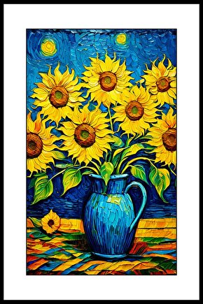 Mavi Vazolu Papatya Digital Art ( ÇERÇEVESİZ - ÇERÇEVE YOKTUR ) ( ULTRA HD ) FOLYO AFİŞ - POSTER