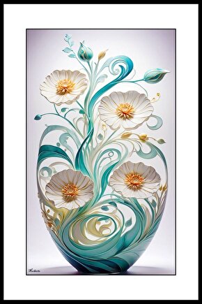 Çiçek Desenli Vazo Digital Art ( ÇERÇEVESİZ - ÇERÇEVE YOKTUR ) ( ULTRA HD ) FOLYO AFİŞ - POSTER