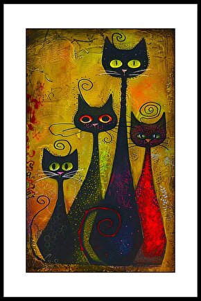 Kedi Ailesi Digital Art ( ÇERÇEVESİZ - ÇERÇEVE YOKTUR ) ( ULTRA HD ) FOLYO AFİŞ - POSTER