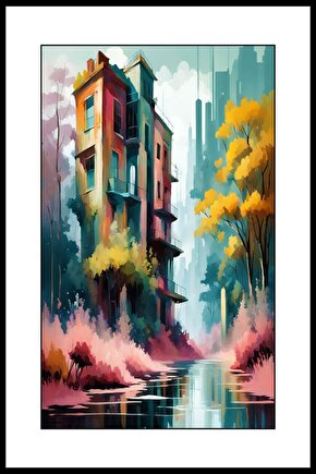 Göl Kenarı Evi Digital Art ( ÇERÇEVESİZ - ÇERÇEVE YOKTUR ) ( ULTRA HD ) FOLYO AFİŞ - POSTER