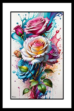 Beyaz Pembe Mor Güller Digital Art ( ÇERÇEVESİZ - ÇERÇEVE YOKTUR ) ( ULTRA HD ) FOLYO AFİŞ - POSTER