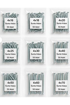 Ağaç Ve Sunta Vidası Seti – 450 Vida  9 Boy (16-70 MM) 4 ÇAP