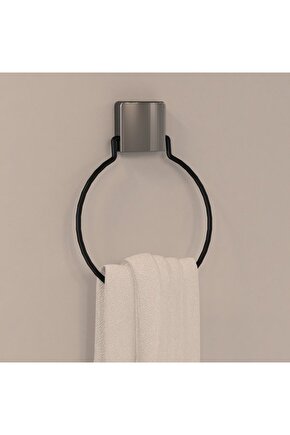 Decorev Süper Yapışkanlı Metal Yapıştırıcılı Siyah Yuvarlak Havluluk Dc-5059