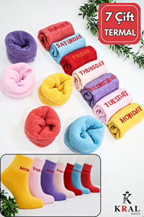 Kadın Çorap 7 Çift Renkli (Haftanın Günleri) Termal Havlu Kışlık Çorap