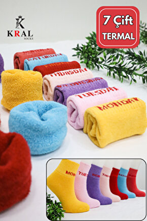Kadın Çorap 7 Çift Renkli (Haftanın Günleri) Termal Havlu Kışlık Çorap