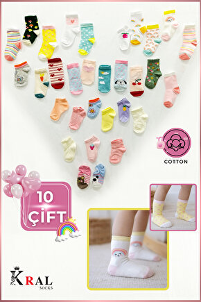 Kız Çocuk Çorap (10 ÇİFT) Desenli Kısa Patik Bebek Çorap
