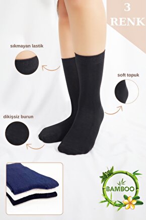 Kadın Çorabı Ter Emici Dikişsiz Extra Soft Model Soket Uzun Bambu Çorap (3 ÇİFT) Asorti Renk