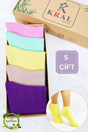 Kadın Çorap Dikişsiz Parfümlü (5 ÇİFT) Hediye Kutulu Bambu Patik Çorap Seti
