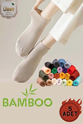 Kadın Kaliteli Bambu Patik Çorap (5 ADET  ÇİFT) Dikişsiz Parfümlü Kısa Model Hassas Çorabı