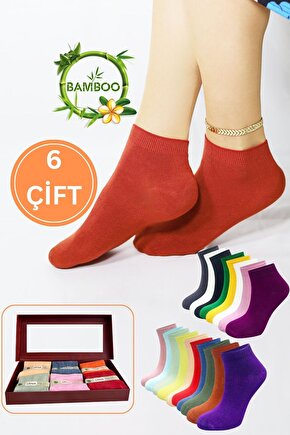 Hediye Kutulu (6 ÇİFT) Kaliteli Bambu Kısa Model Patik Çorap Dikişsiz Hassas Dokuma Parfümlü