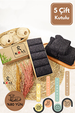 Kışlık (5 ÇİFT) Lambswool Kadınlar Için Termal Kutulu Dikişsiz Yün Çorap