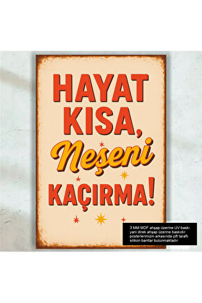 hayat kısa neşeni kaçırma komik eğlenceli motivasyon sözleri duvar yazıları retro ahşap poster tablo