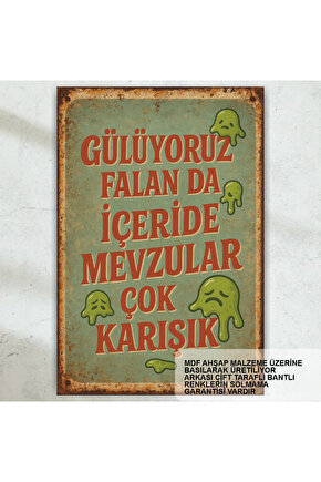 gülüyoruz falanda içeride mevzular çok karışık atarlı komik sözler duvar yazıları retro ahşap poster