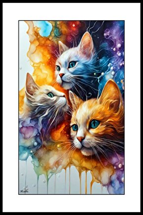 Renkli Kediler Digital Art ( ÇERÇEVESİZ - ÇERÇEVE YOKTUR ) ( ULTRA HD ) FOLYO AFİŞ - POSTER