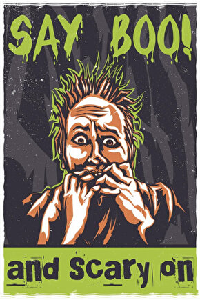 bööö korku şakası korkunç gerilim temalı eğlenceli komik retro ahşap poster