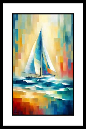 Soyut Dalga ve Gemi Digital Art ( ÇERÇEVESİZ - ÇERÇEVE YOKTUR ) ( ULTRA HD ) FOLYO AFİŞ - POSTER