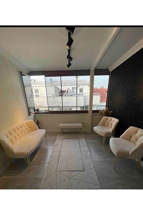 Nev elizzan çay seti koltuk krem metal ayak