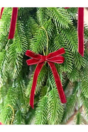 5 Adet Yeniyıl Yılbaşı Ağaç Süsü Hediye Paketi Altın İpli Bordo Kadife El Yapımı İkili Fiyonk