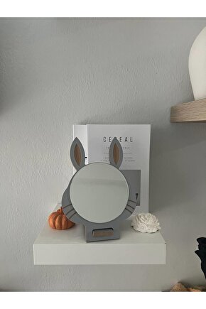 Masaüstü Gri Renk Hediyelik Dekoratif Makyaj Aynasi,tavşan Kulaklı,sevimli Ayna, Çocuk Ve Genç Ayna,