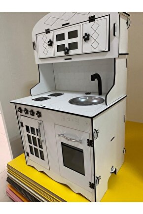 Montessori Eğitici Ahşap Oyuncak Mutfak 6mm 80x55 Kırmızı-beyaz