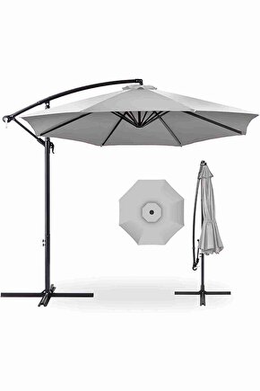 3 Mt 8 Kaburga Full Demir 21 Kg Gri Bahçe Şemsiyesi