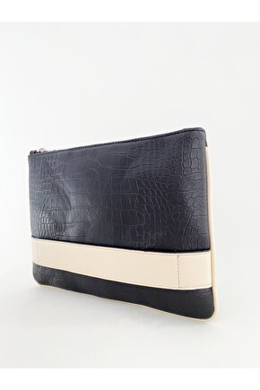 Bantlı Siyah Kroko Desenli Portföy Çanta