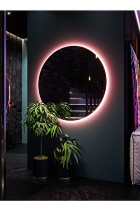80 Cm Rgb Çok Renkli Ledli Yuvarlak Duvar Aynası Banyo Ve Makyaj Aynası Trafolu Kumandalı