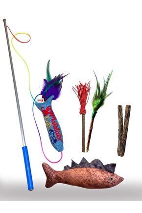 Premium Set Kedi Oltası, Çiğneme Çubuğu, Sesli Peluş Kedi Oyuncağı 4lü Set