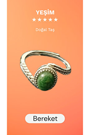 Doğal Taşlı Çelik Yüzük Ayarlanabilir Ebat