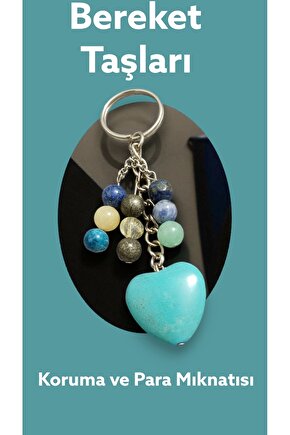 Doğal Taş Anahtarlık Bereket ve Koruma,Sitrin&Pirit para mıknatısı