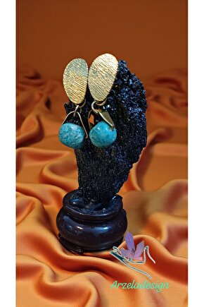 Doğal Taş Larimar Küpe Altın Kaplama Huzur ve Dişil Güç