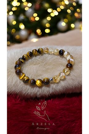 Doğal Taş Sitrin Ve Kaplan Gözü Şans Bilgelik Bilekliği