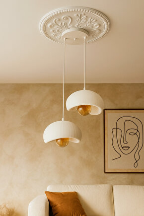 Beton Görünümlü 2li sarkıt avize Bohem Modern tarzda Rustik (E27 Ampul ile birlikte)