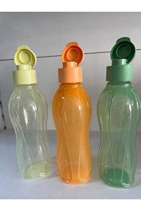 Eco Şişe 500 ml 3lü Set - Portakal-yeşil Ve Limon Sarı Kolay Açılır Kapaklı Suluk Matara