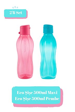 Eco Kolay Kapak Şişe 500 ml Mavi ve Pembe Suluk Matara Çevre Dostu 2li Set