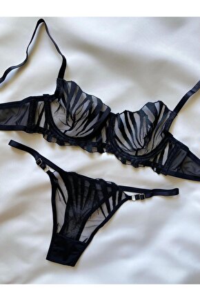 Siyah Kılıç Model Brode Balenli Bralet Takım