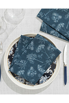 Toile Plants Polyester 2li Misafir Peçetesi 40x40 Koyu Lacivert