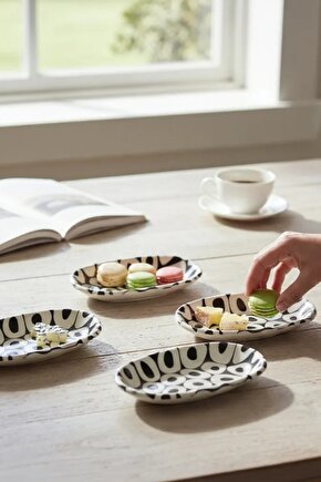 Black White Kayık Tabak 16 cm 4 Adet - 20393