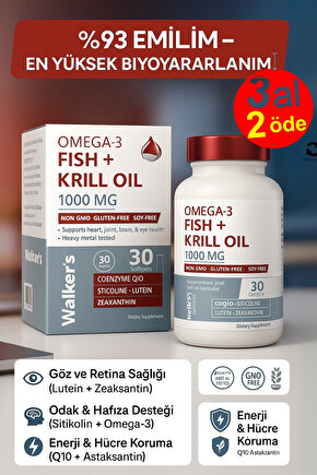 Krill Oil Omega 3 Sitikolin Lutein Q10 içeren Vitamin