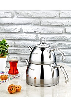 Çelik Venüs Orta Boy Çaydanlık Takımı Metalik