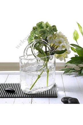 Dekoratif Çanta Şeklinde Zarif Ve Şık  Tasarım Şeffaf El Yapımı Cam Vazo