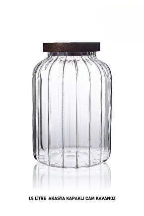 1.8 Litre Akasya Kapaklı Cam Kavanoz – Büyük Boy Saklama Kabı, Bakliyat, Kahve, Baharat Kavanozu
