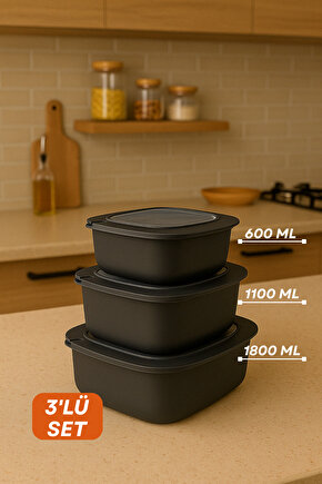 3lü Renkli Kilitli Kapaklı Saklama Kabı Difrize Mikrodalga ve Buzdolabı Uyumlu Düzenleyici Elegant