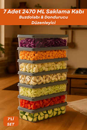 7li Buzdolabı Organizer Set Difriz Saklama Kabı Derin Mikrodalga Düzenleyici Dipfriz Antrasit