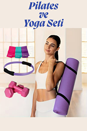 Pilates Yoga Seti Silikon Yoga ve Pilates Matı Evde Spor 4 Parça Fizik Tedavi Aerobik
