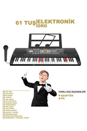 Vlektro Kutulu 61 Tuş Büyük Lcd Ekranlı Mikrofonlu Elektronik Büyük Org Piyano Başlangıç Seviye