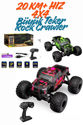 Oyuncak 2.4 Ghz Uzaktan Kumandalı Dev Teker 4X4 20 Km Hız Yapan Rock Crawler Araba Monster