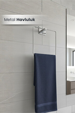 Yapışkanlı Metal Gümüş Havluluk Kare Banyo Pratik Havluluk